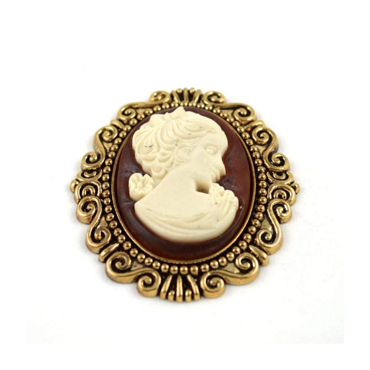 1 Pc Flat Lightweight Brown Ivory Silhouette Cameo Antique Brass Frame